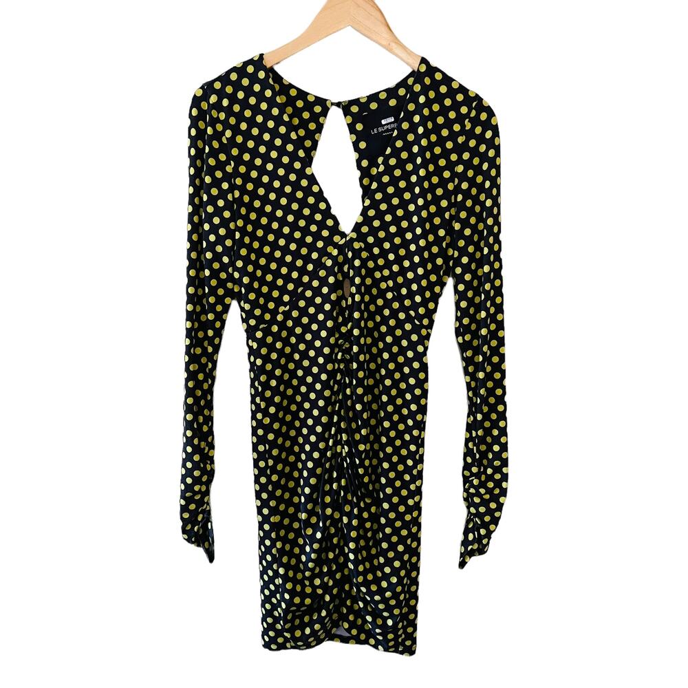 Le Superbe Elastica Polka Dot Ruched Long Sleeves Dress Size Medium - Picture 2 of 10